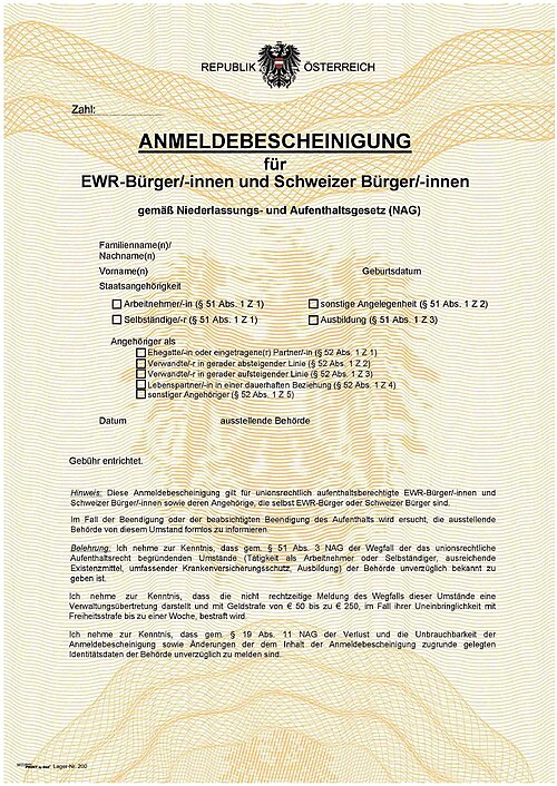 Anmeldebescheinigung